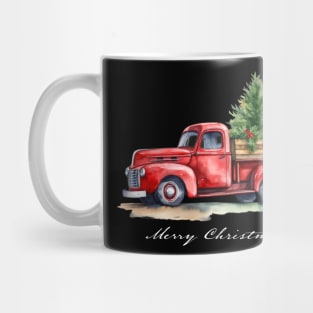 Classic Red Vintage Wagon Truck Christmas Tree Design Mug